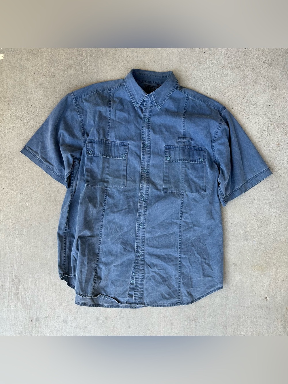 Y2K Faded Glory 2000s Men's Blue Denim Cotton Button-Down Utility Shirt Size L